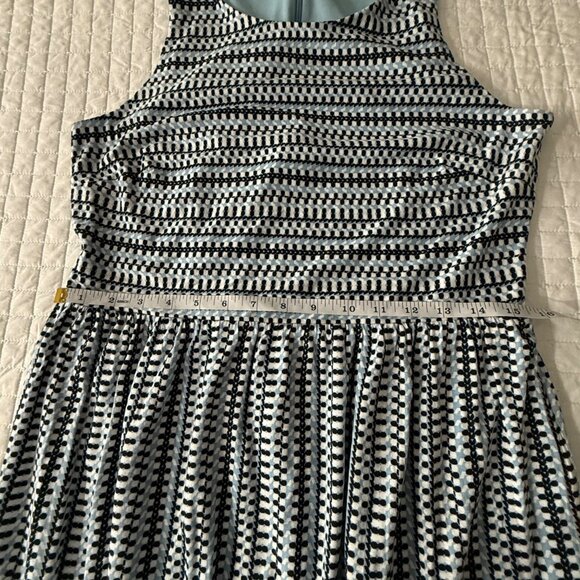 Ann Taylor Loft Womens Sleeveless Dress Black White Blue Geometric Patterned, M - Picture 8 of 9